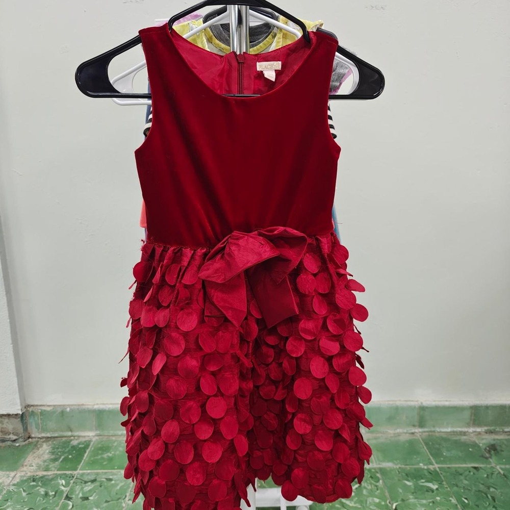 The Children's Place Girls Red Velvet Petal Skirt Holiday Dress Size 6X 7